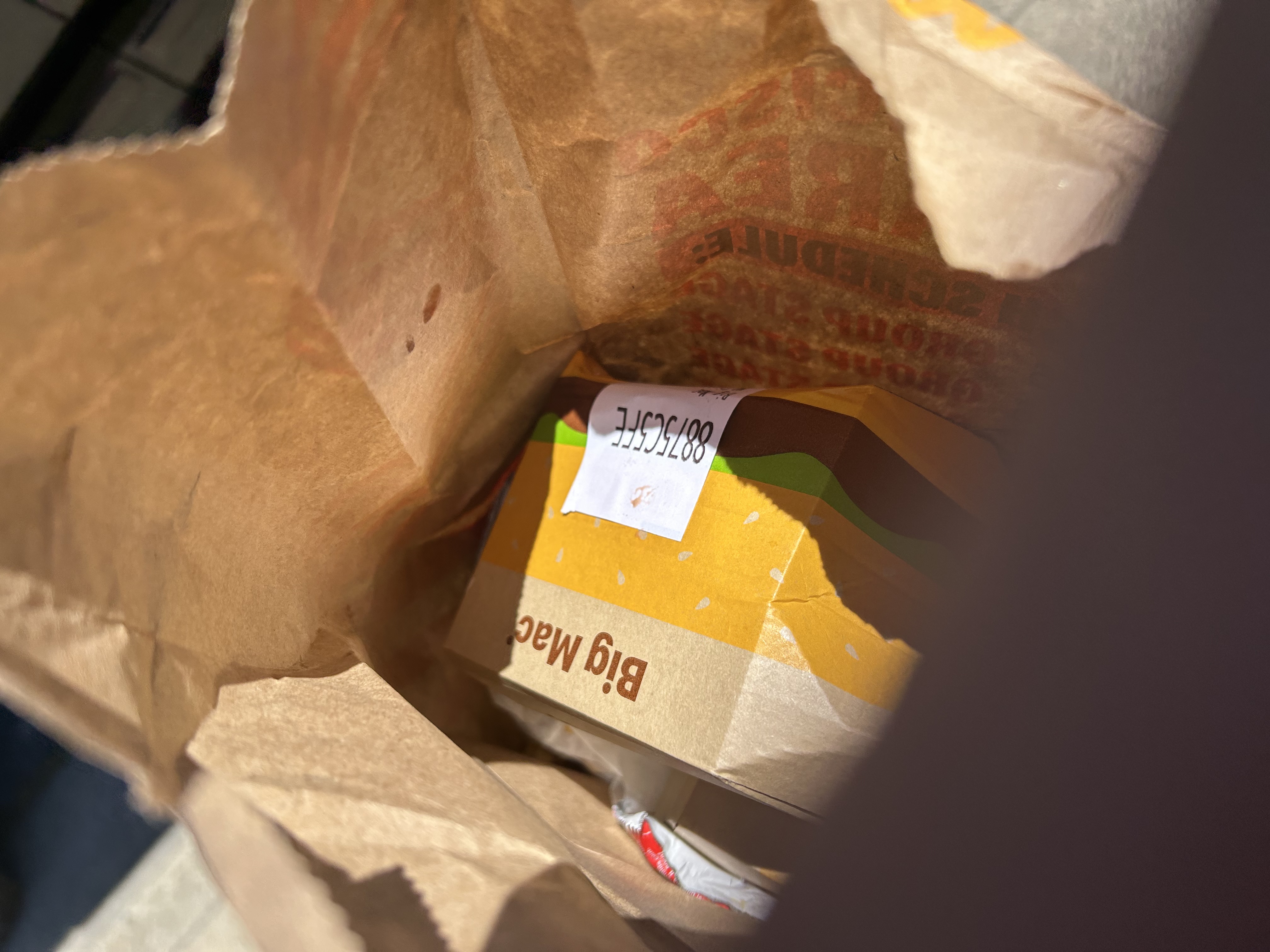 Inside the bag — two Big Macs, order 8875C5FE