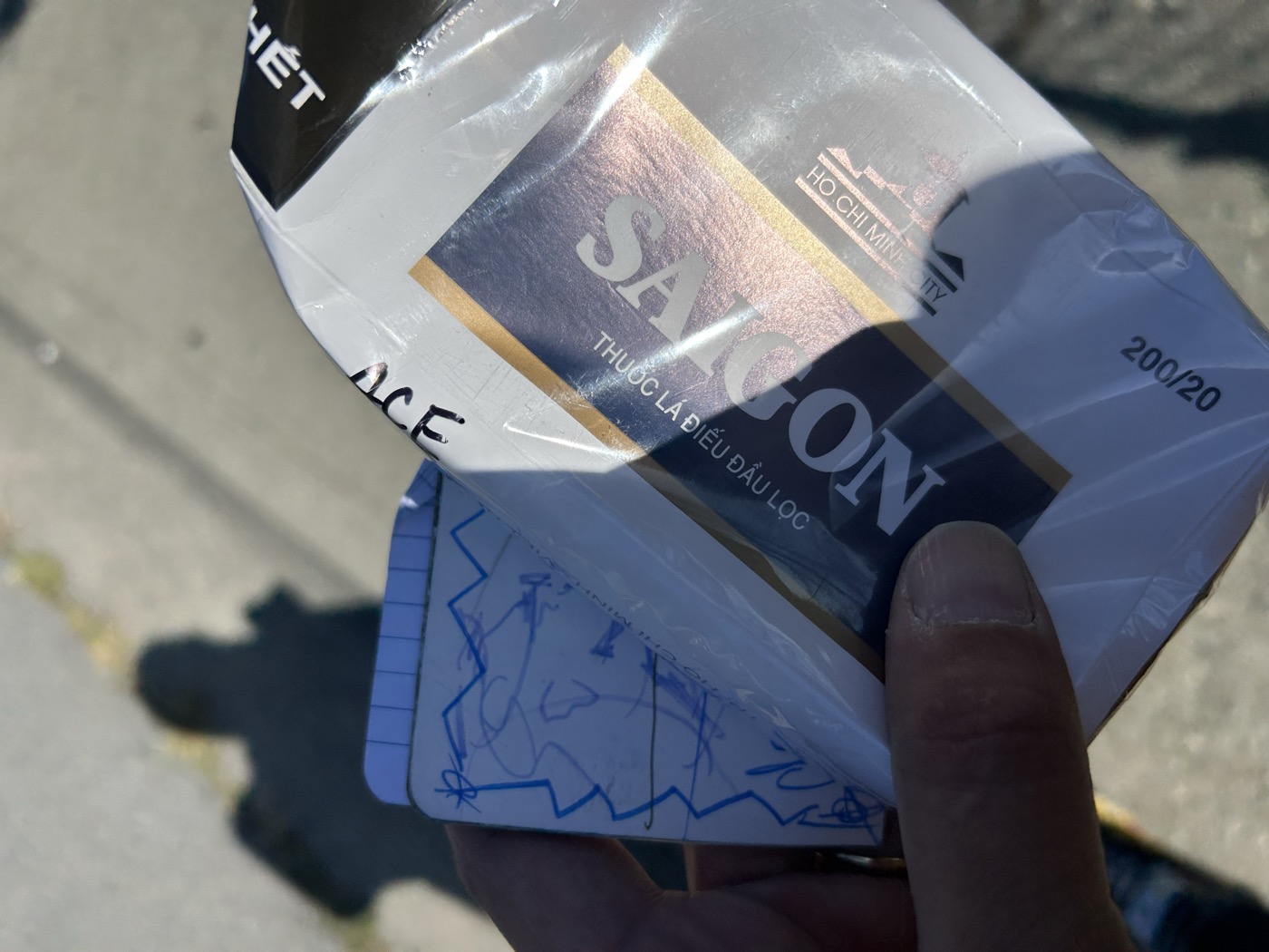 Saigon cigarettes from Ho Chi Minh City, 200/20 — the trade commodity — field evidence