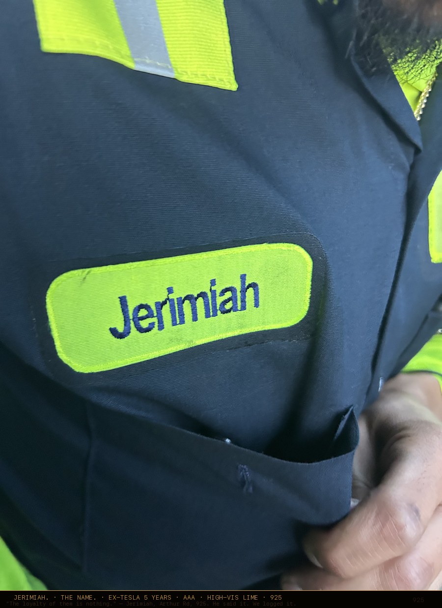 Jerimiah name badge on AAA uniform