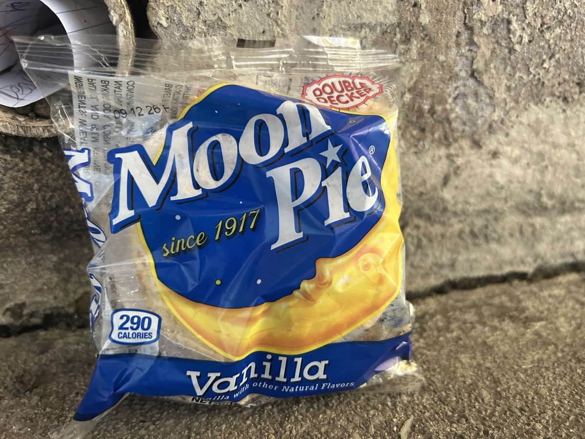 Moon Pie Double Decker Vanilla — field documented on concrete, April 2026