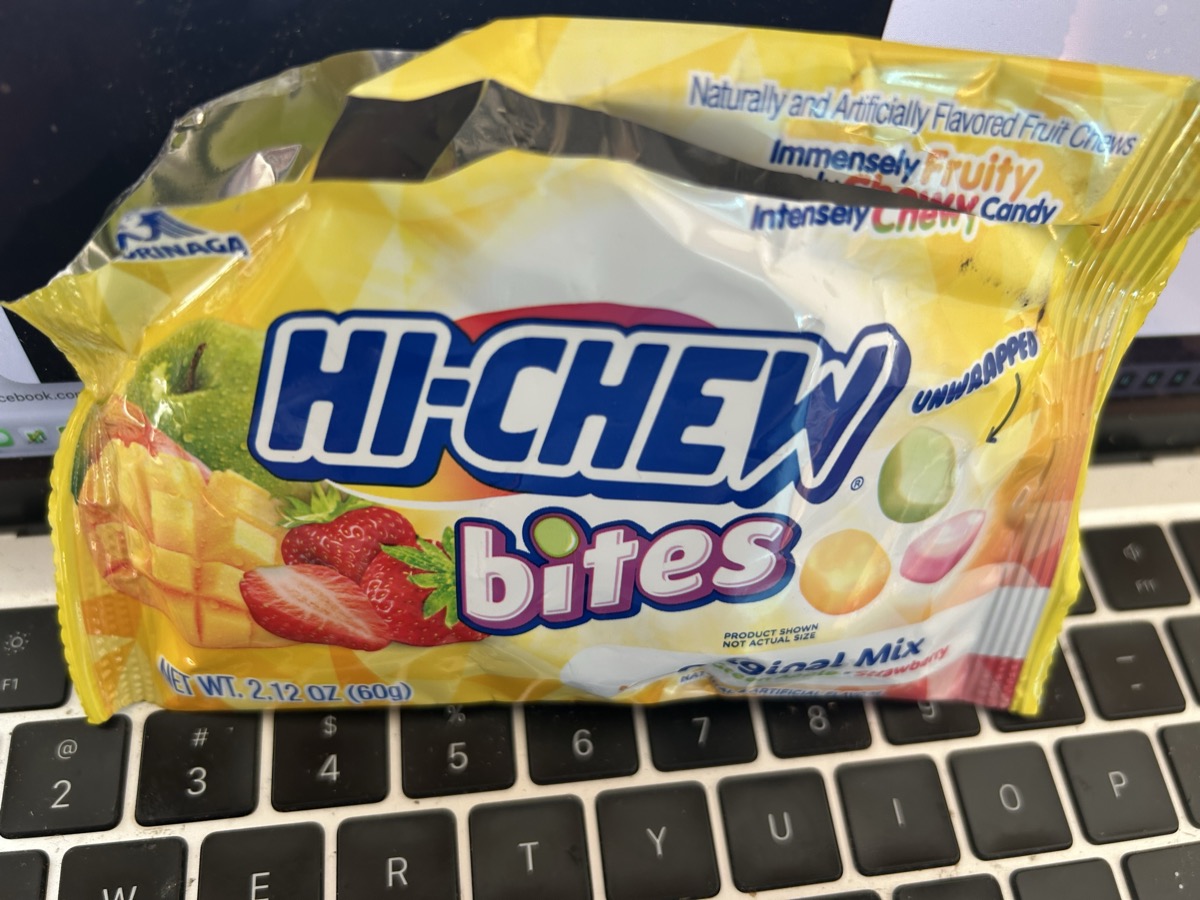 Hi-Chew Bites — MacBook keyboard — field position