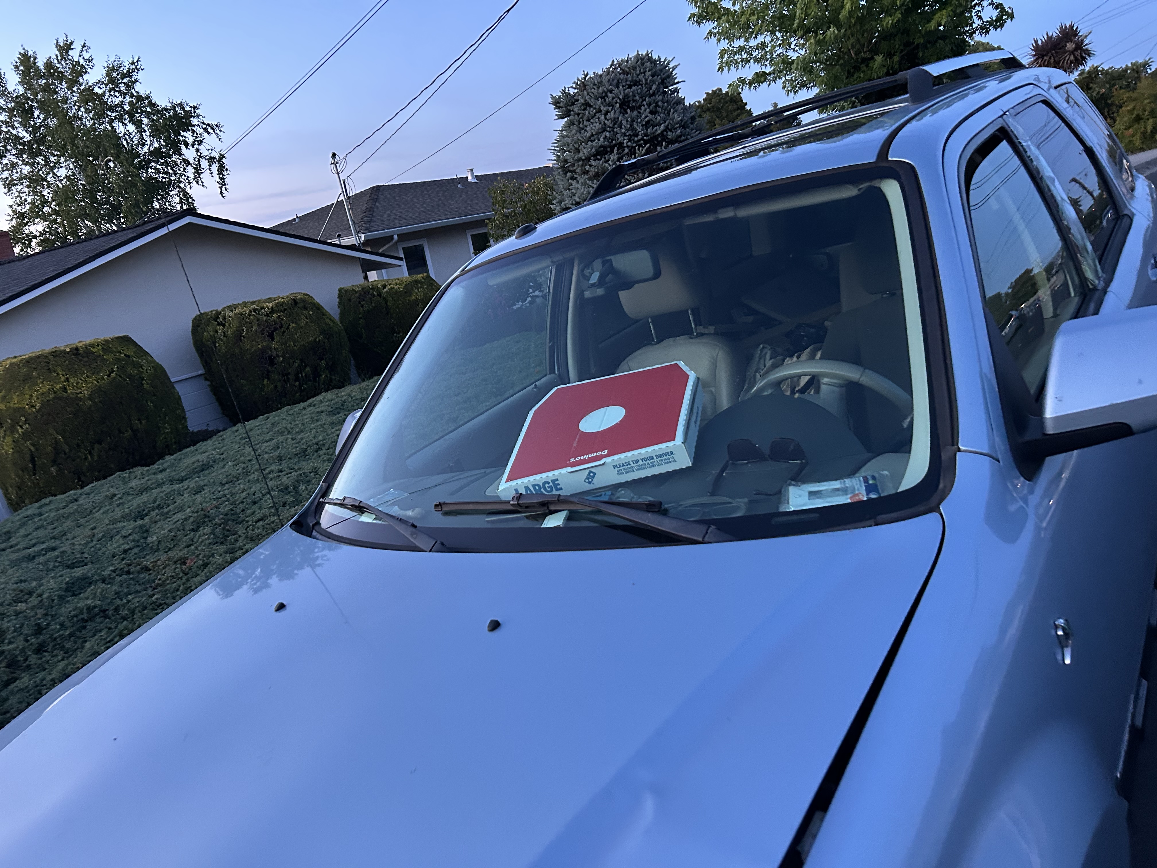 Domino's box on the windshield — the receipt — East Bay CA