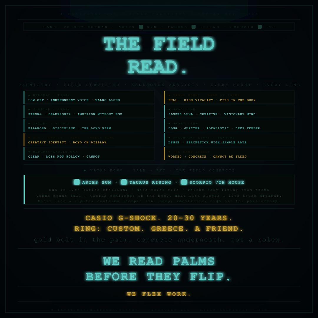 THE FIELD READ · KENSHOTEK PALMISTRY · 925
