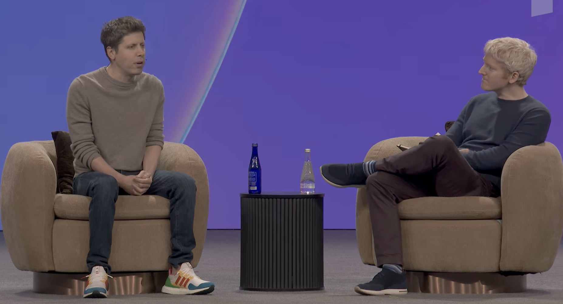 Stripe Sessions two-shot — Patrick Collison settled, Sam Altman on the edge