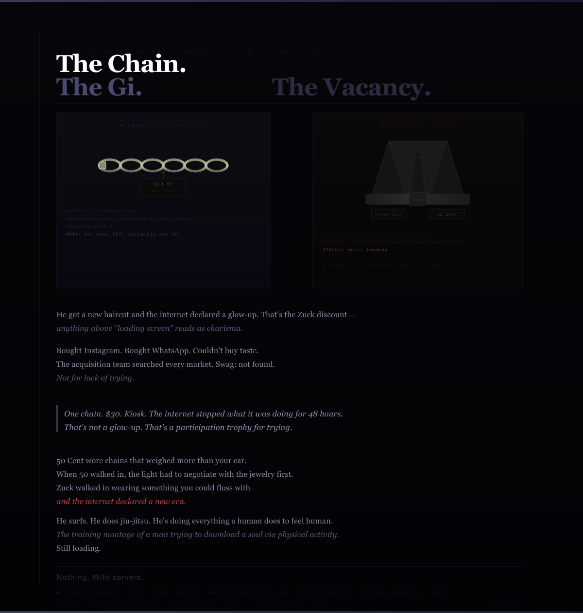The Chain. The Gi. The Vacancy.